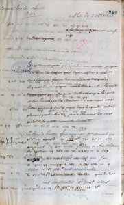 1743年8月1日、ヴォルテールがハーグで秘密捜査官として働いていたときにパリのフランス外相に宛てた手紙